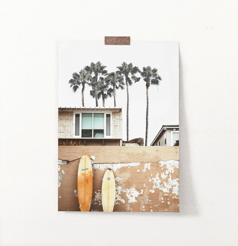 Coastal Surf Print with Palm Trees