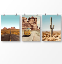 Load image into Gallery viewer, Camper Van Print, desert landscape, retro van, desert roads, cactus wall art
