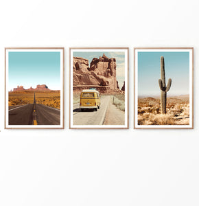 Desert Landscape with Grand Canyon and Retro Van Set of 3 