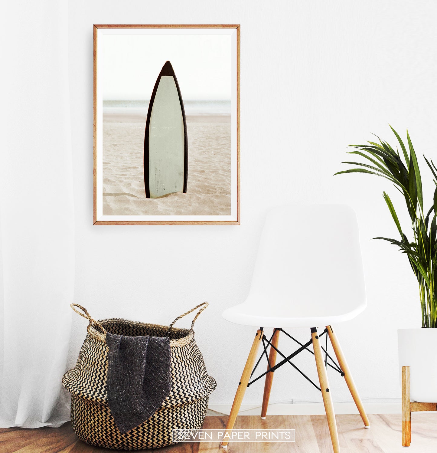 Surfboard Erected on the Beach Sand Wall Art