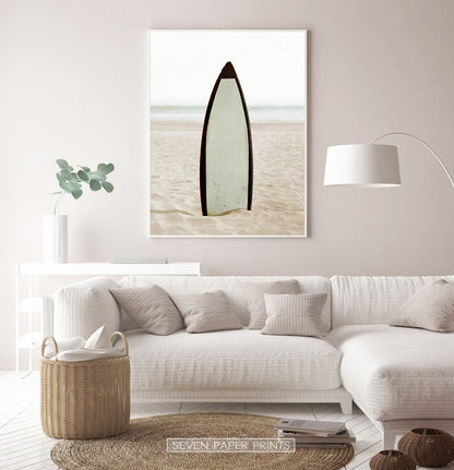 Surfboard Erected on the Beach Sand Wall Art