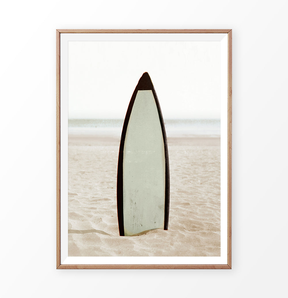 Surfboard Erected on the Beach Sand Wall Art