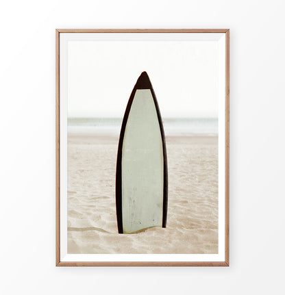 Surfboard Erected on the Beach Sand Wall Art