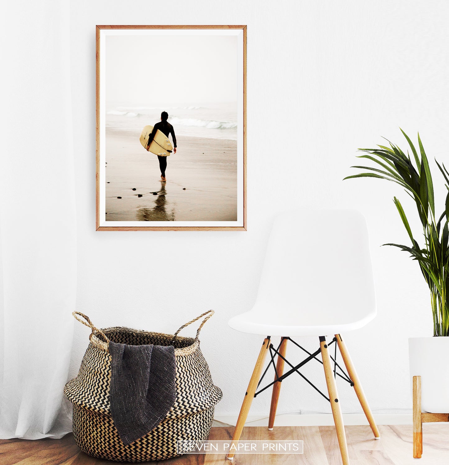 Surfer Walking Alone on the Seaside Print