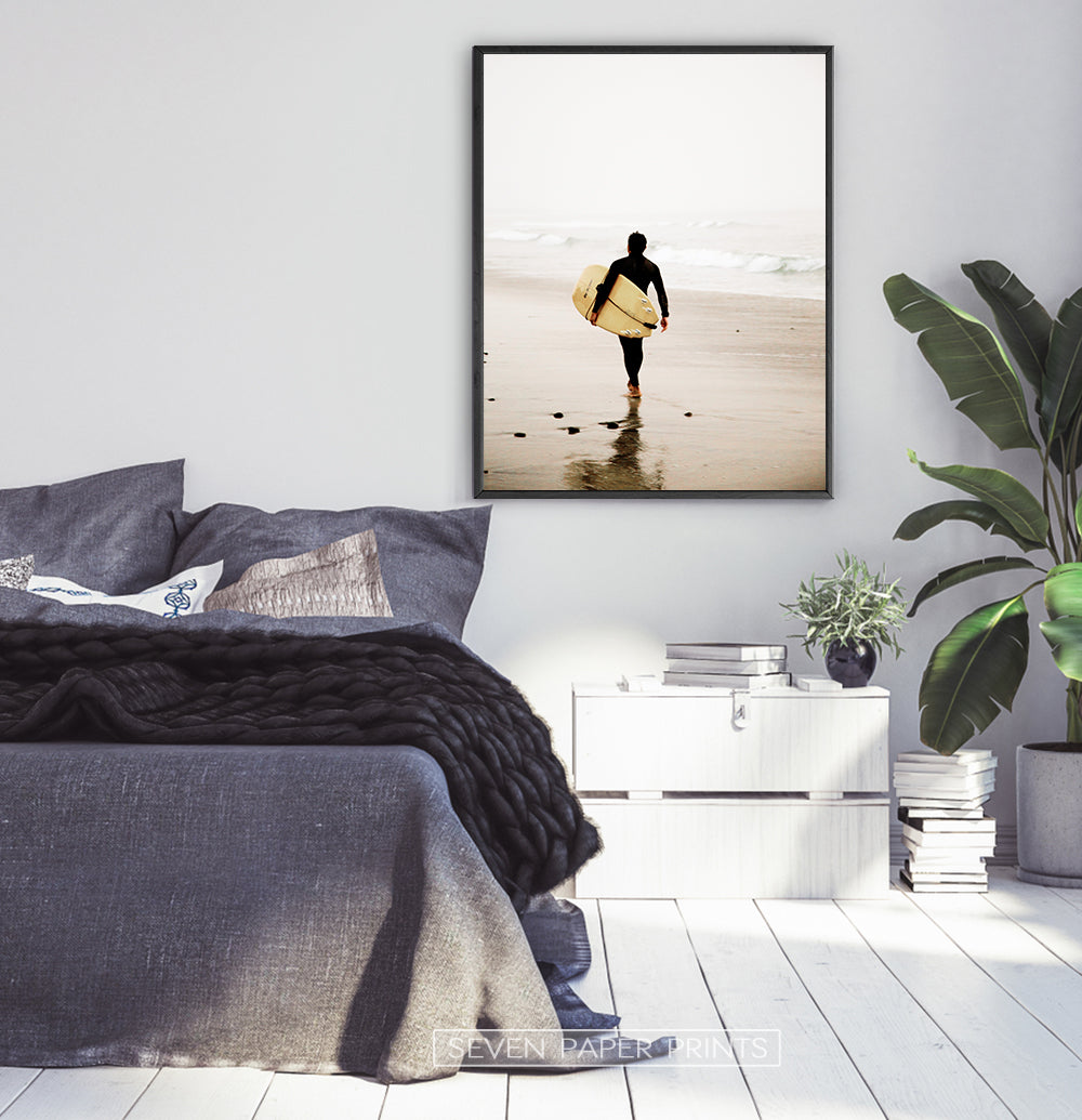Surfer Walking Alone on the Seaside Print