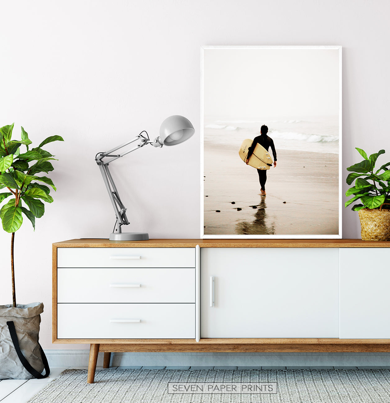 Surfer Walking Alone on the Seaside Print