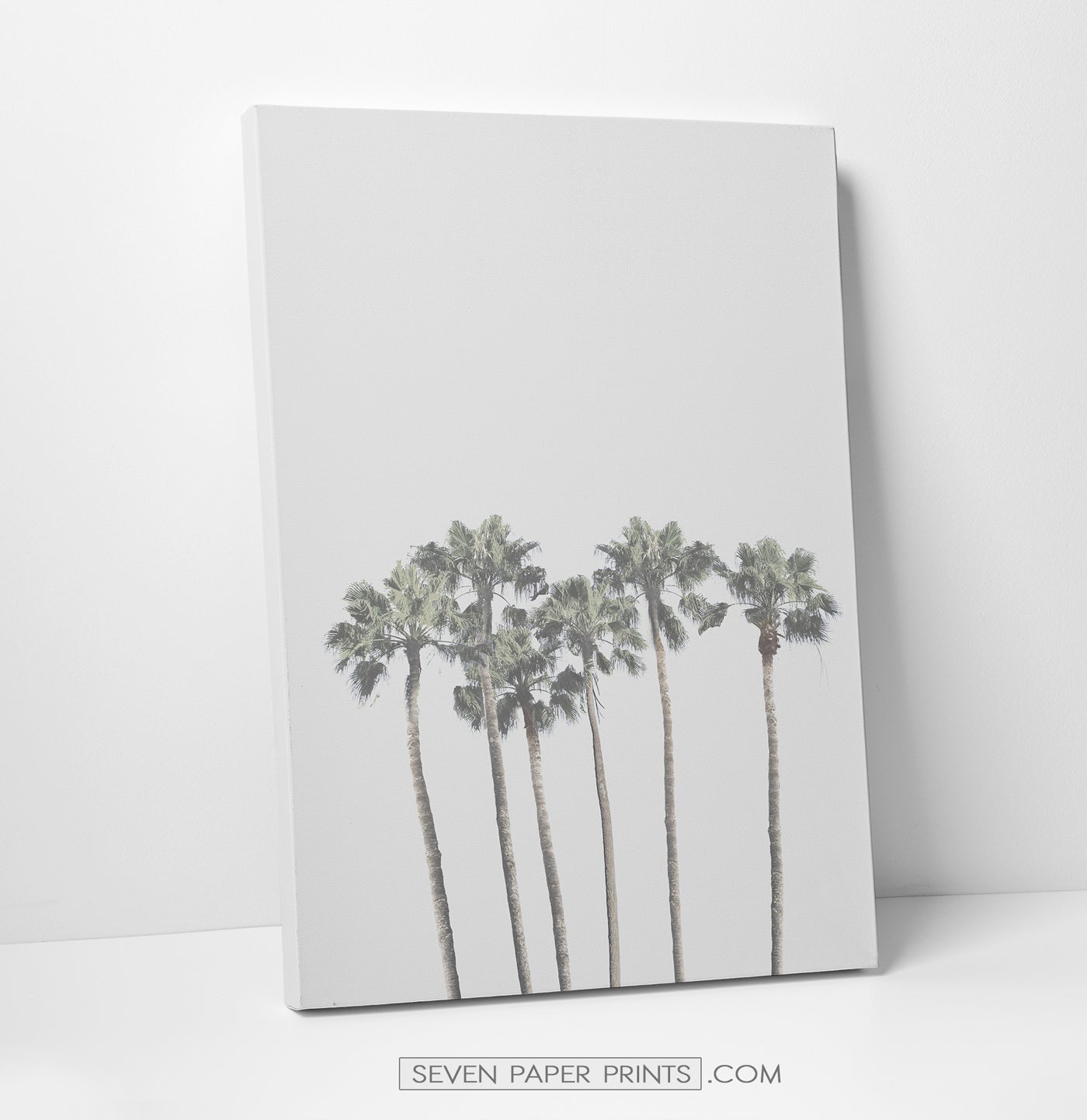 Gray tropical palms and ocean wall art. 3 piece canvas #190