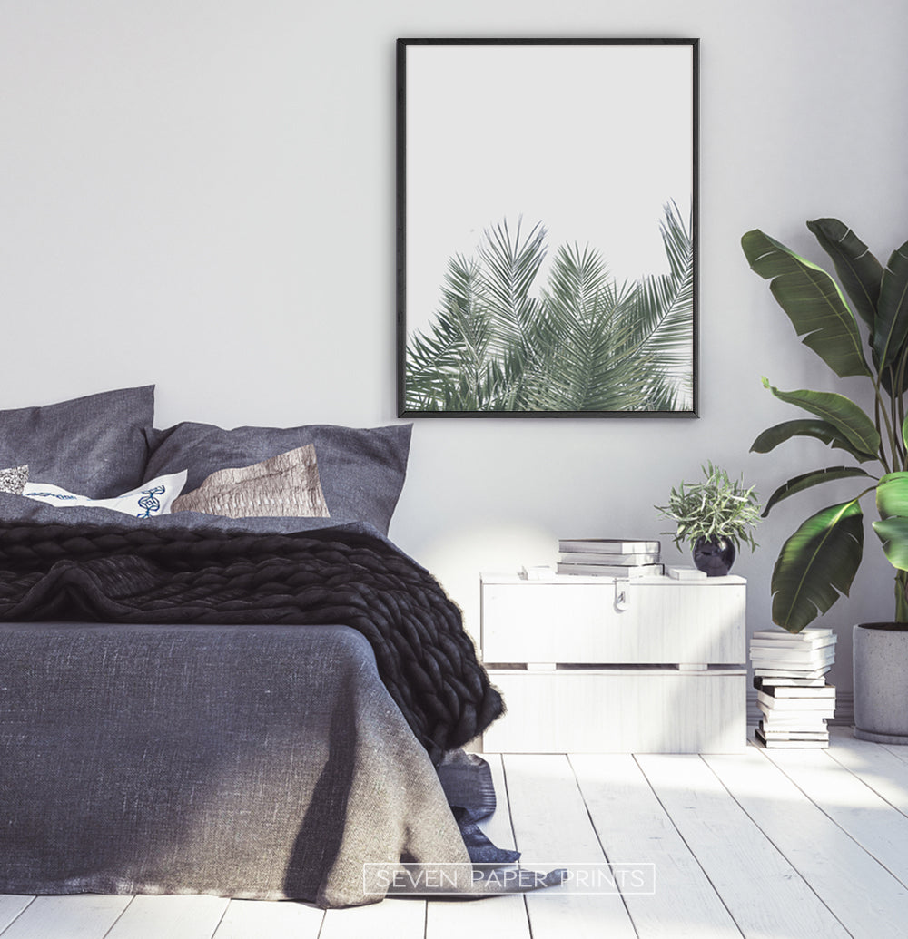 Green Palm Leaf on Gray Print