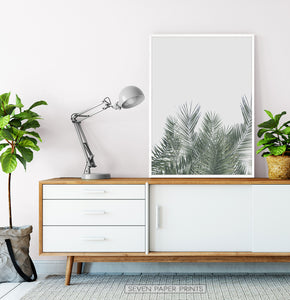 Green Palm Leaf on Gray Print