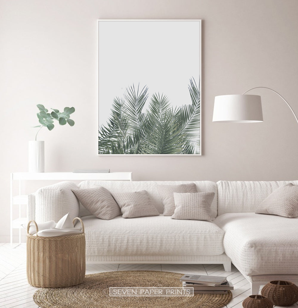 Green Palm Leaf on Gray Print