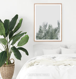 Green Palm Leaf on Gray Print