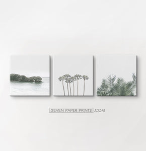 Gray tropical palms and ocean wall art. 3 piece canvas #190