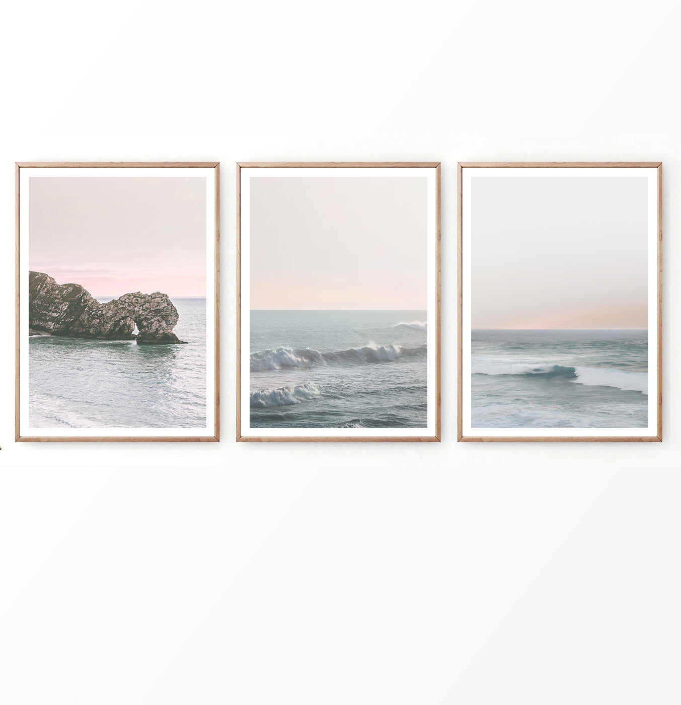 Perfect Sunset on the Sea Waves Set of 3 Prints