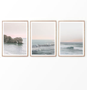 Perfect Sunset on the Sea Waves Set of 3 Prints