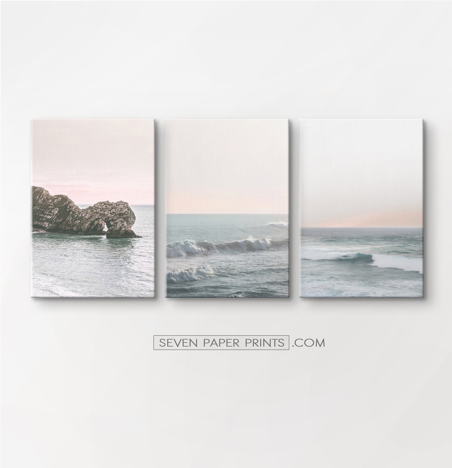 Pink beach wall decor. Set of 3 canvases #191
