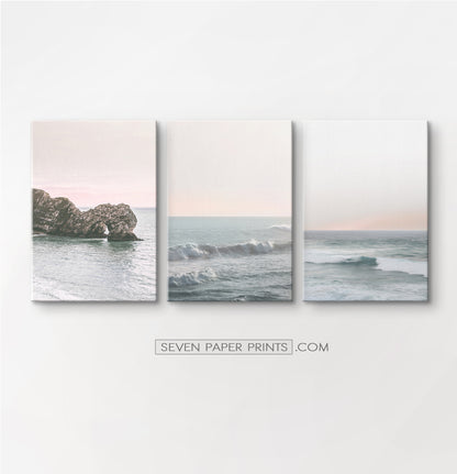 Pink beach wall decor. Set of 3 canvases #191