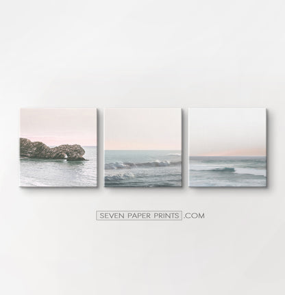 Pink beach wall decor. Set of 3 canvases #191