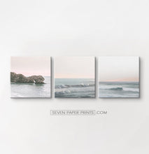 Load image into Gallery viewer, Pink beach wall decor. Set of 3 canvases #191

