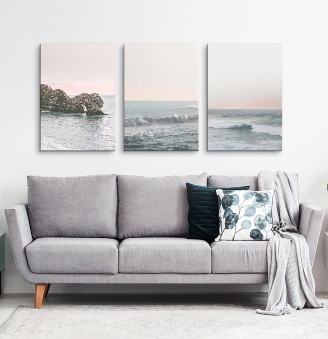Pink beach wall decor. Set of 3 canvases #191