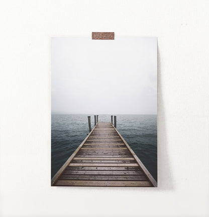 Minimalist Wooden Pier Print with Coastal Landscape