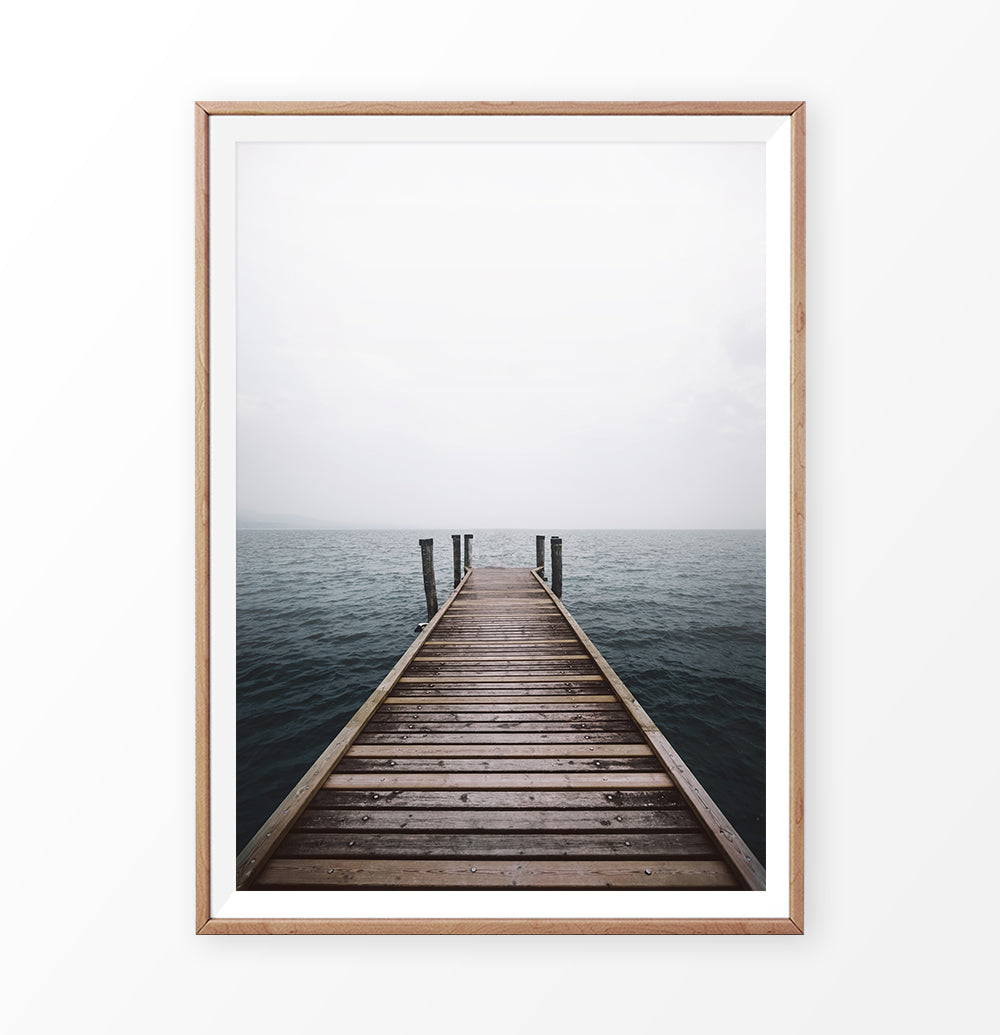 Wooden Pier and Cloudy Sea