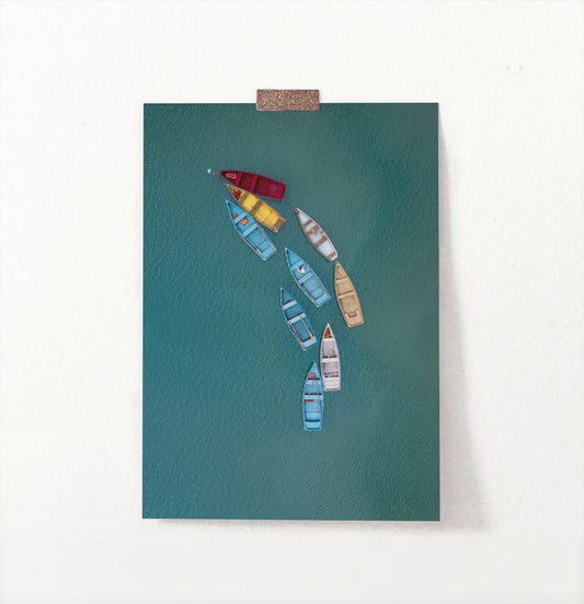 Colorful Canoe Boats in the Sea Print