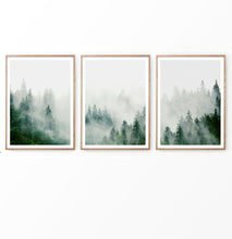 Load image into Gallery viewer, Misty Emerald Pines in Foggy Mountain Set of 3 Prints
