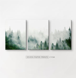 Misty Green Spruce Forest 3 Piece Canvas Photo Wall