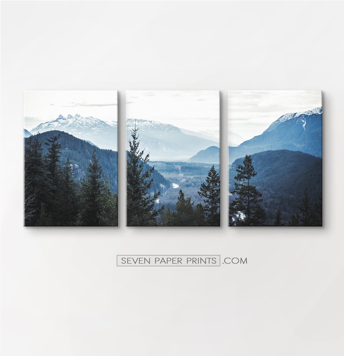 Blue forest in the mountains landscape. 3 piece canvas #208