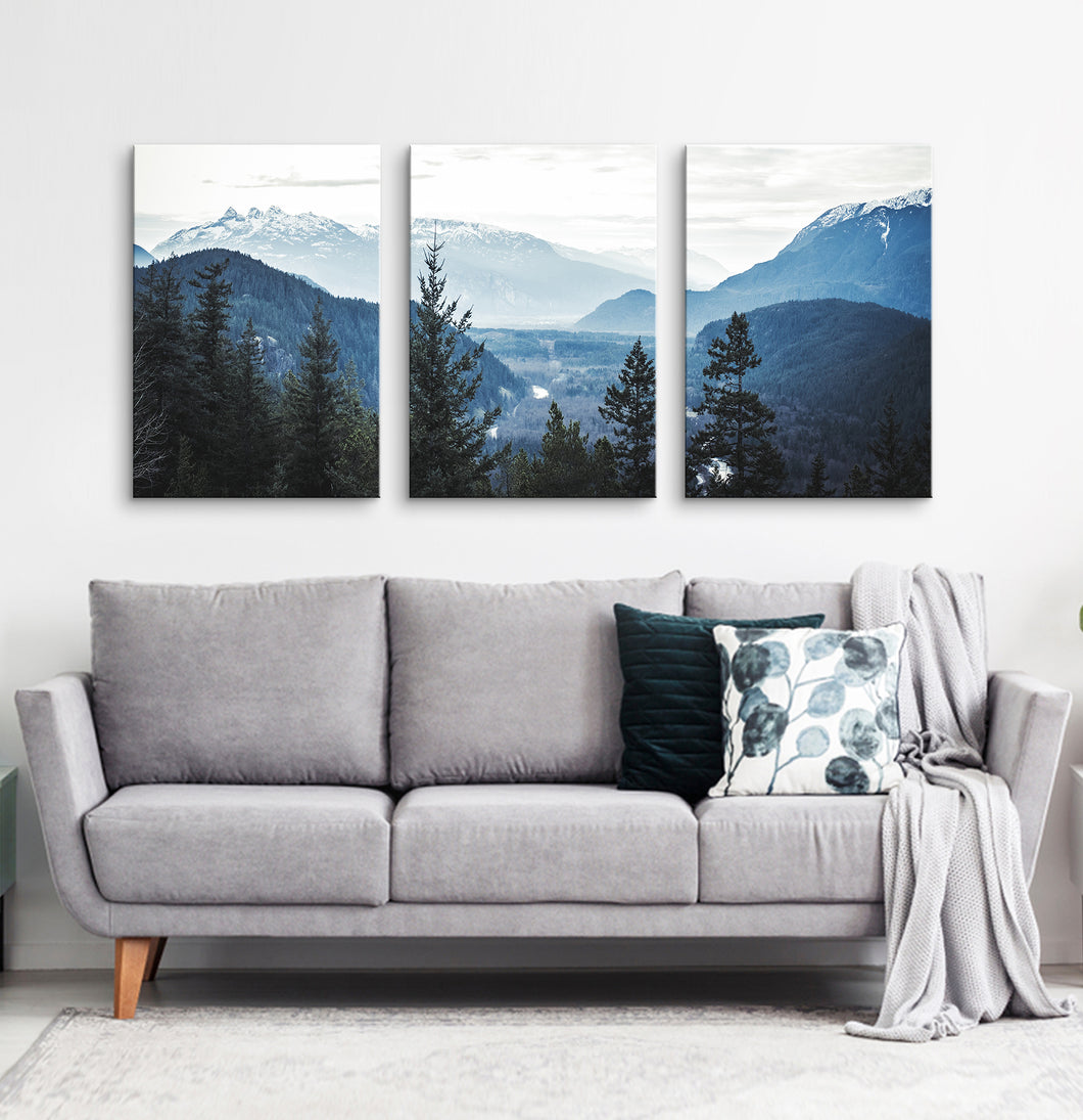 Blue forest in the mountains landscape. 3 piece canvas #208