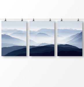 Blue Ridge Mountain Wall Art, Set of 3 Blue Gray Wall Art Mountain