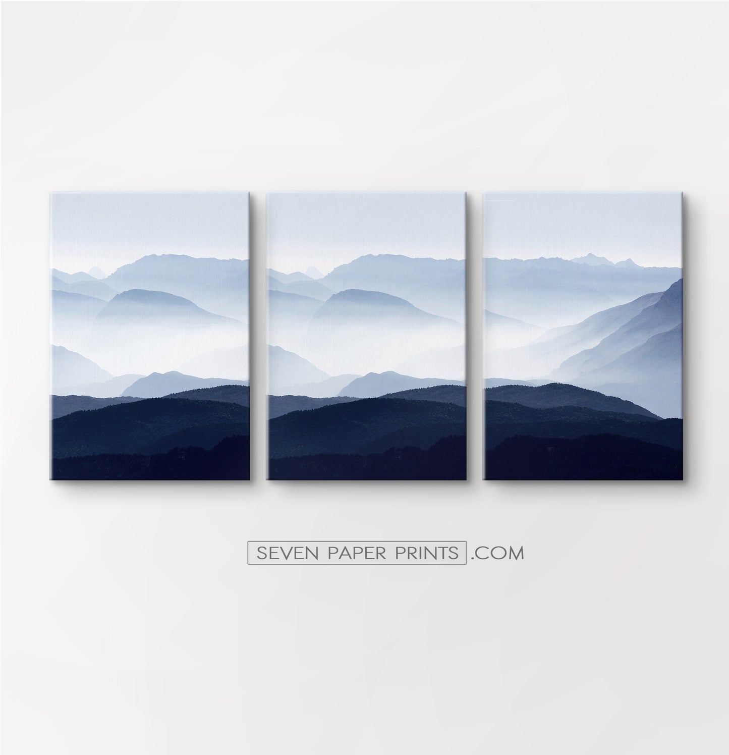 Blue mountain landscape canvas triptych #211