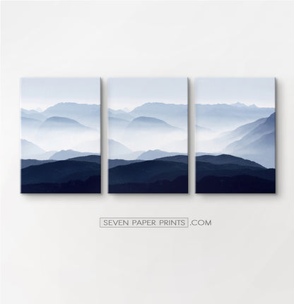 Blue mountain landscape canvas triptych #211