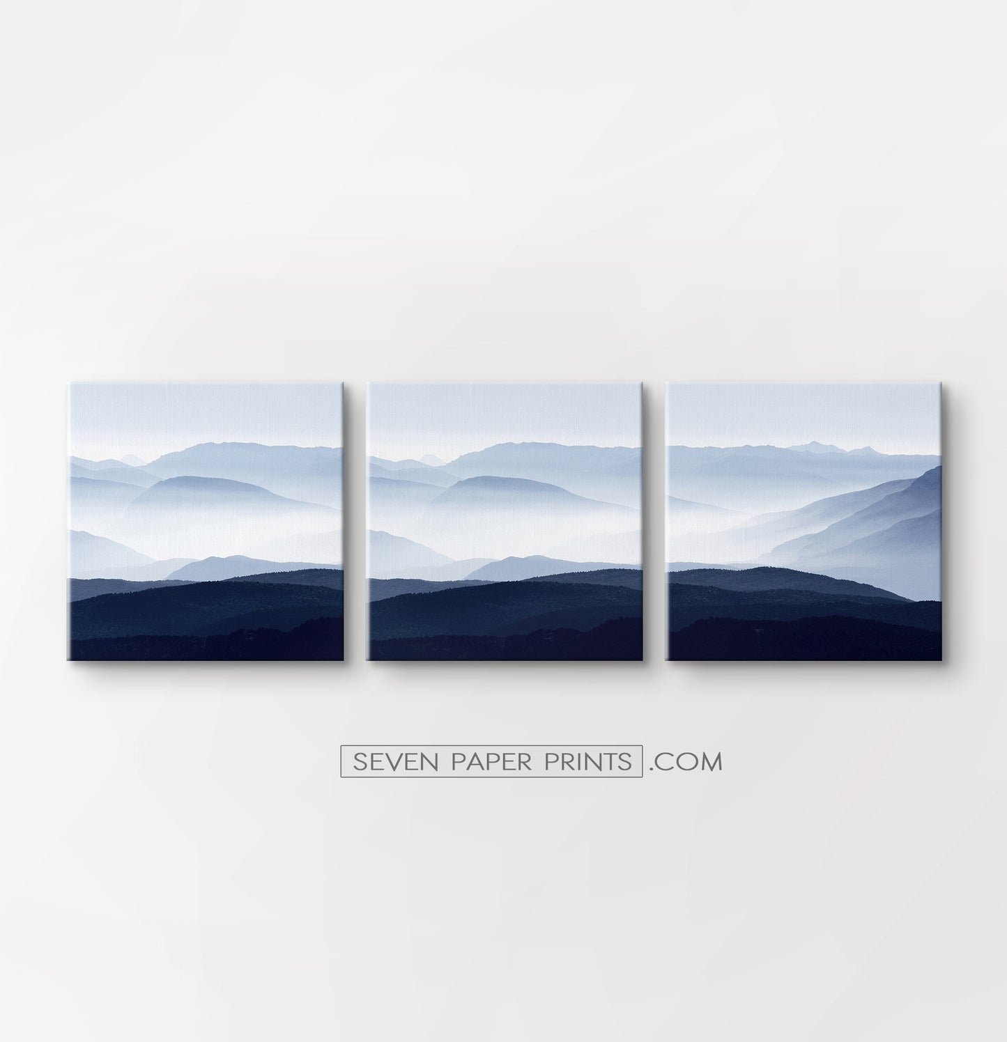 Blue mountain landscape canvas triptych #211