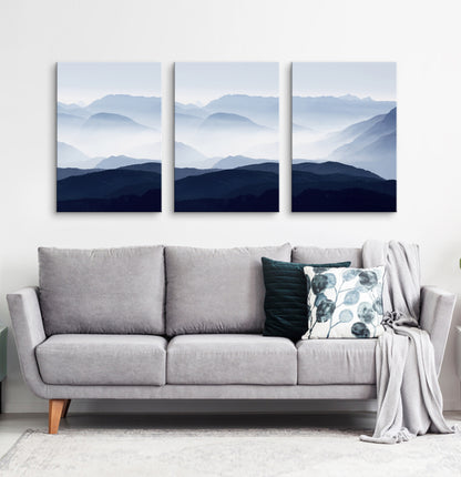 Blue mountain landscape canvas triptych #211