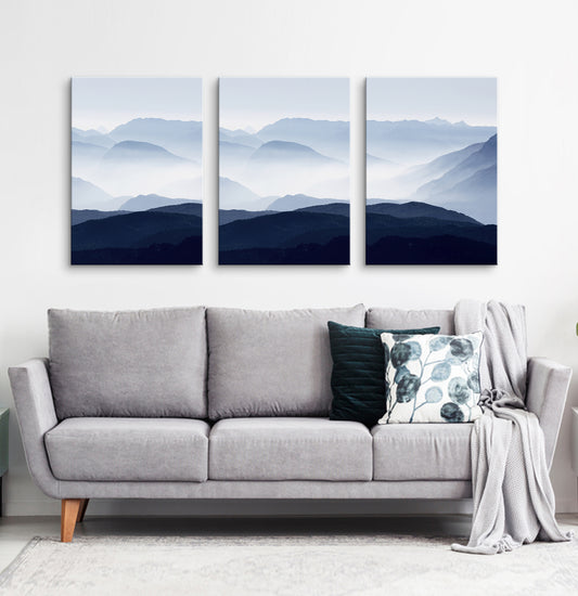 Blue mountain landscape canvas triptych #211