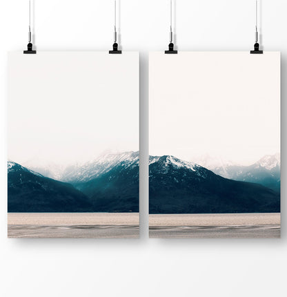Mountain Landscape, Foggy Mountains, Nature Photography, Nordic Forest Digital Nature Photo, Pastel Foggy Landscape Printable Poster