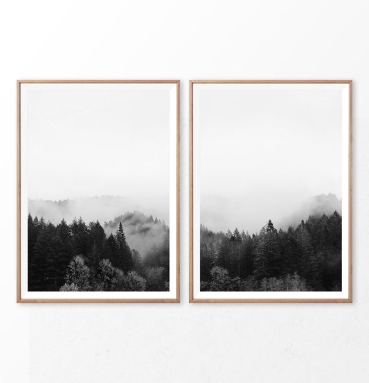 Black and White Mountain Forest Set of 2 Wall Art