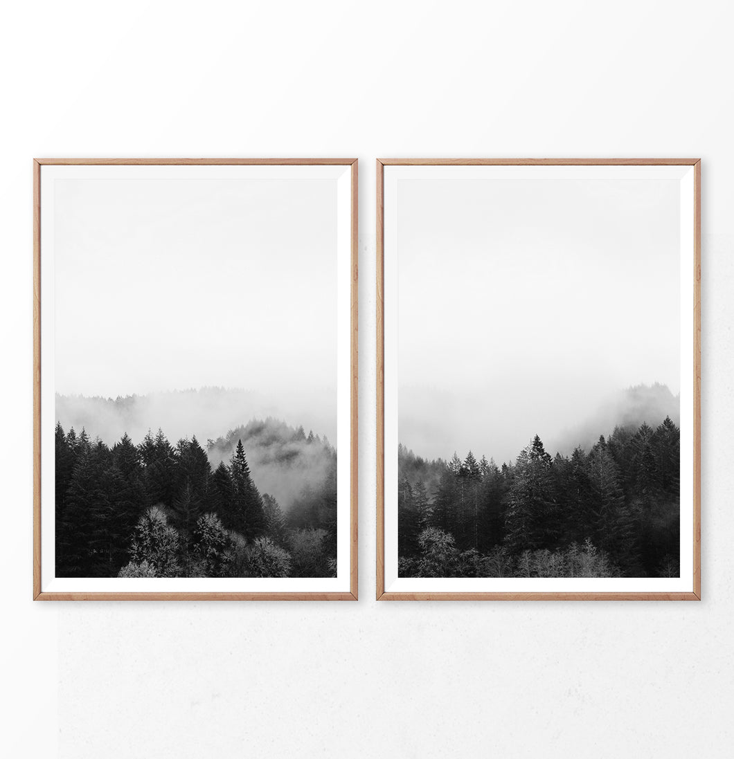 Black and White Mountain Forest Set of 2 Wall Art