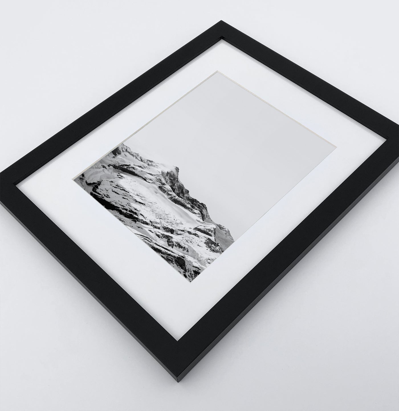 A photo print of snowy mountains