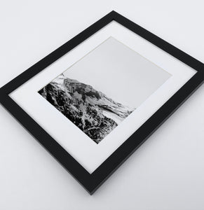 A photo print of snowy mountains