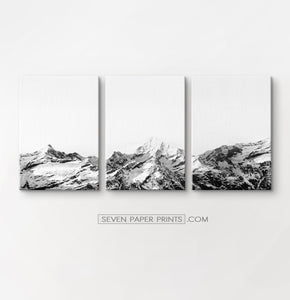 Black white mountains with snow. 3 piece canvas art #215