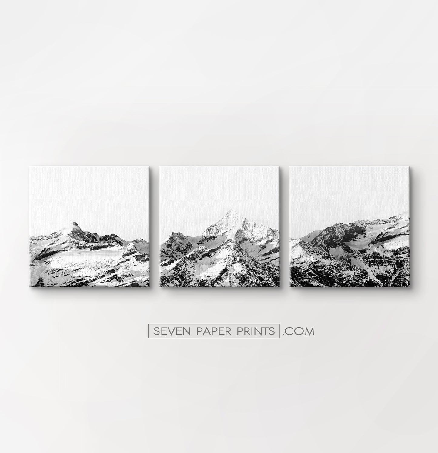 Black white mountains with snow. 3 piece canvas art #215