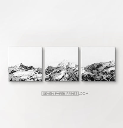 Black white mountains with snow. 3 piece canvas art #215