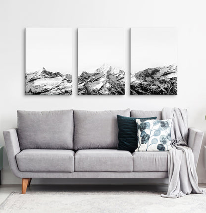 Black white mountains with snow. 3 piece canvas art #215