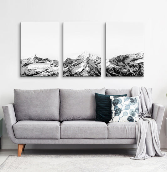 Black white mountains with snow. 3 piece canvas art #215