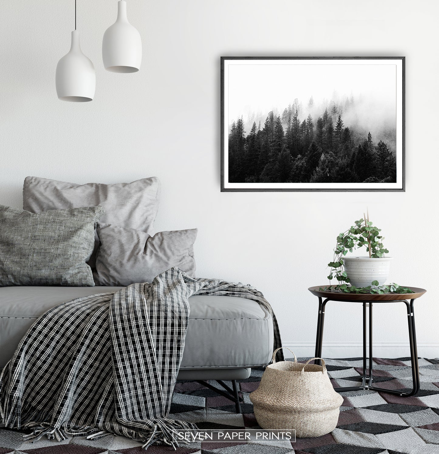Dark Forest In Mist Black And White Poster
