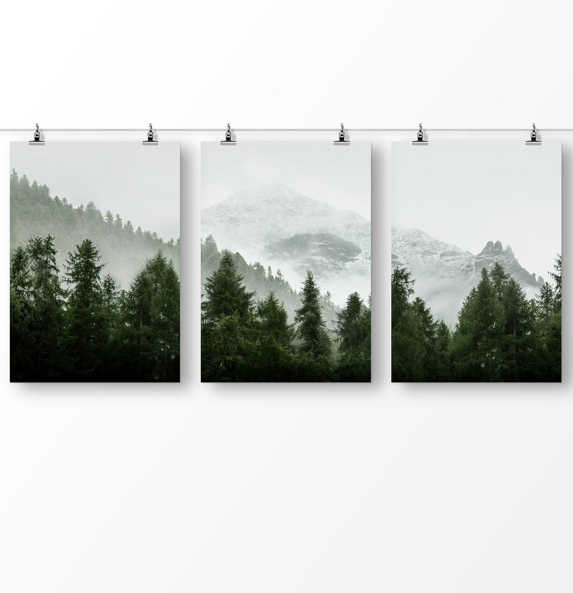 Mountain Landscape Green Forest Trees Wall Art | Set of 3 – Seven Paper ...