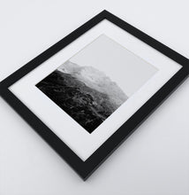 Load image into Gallery viewer, A poster with a foggy mountains landscape in a black frame
