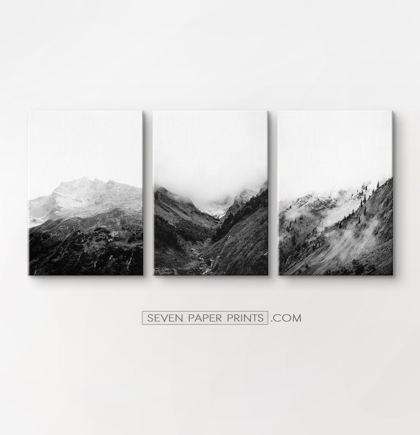 Black white mountains. 3 canvases #219